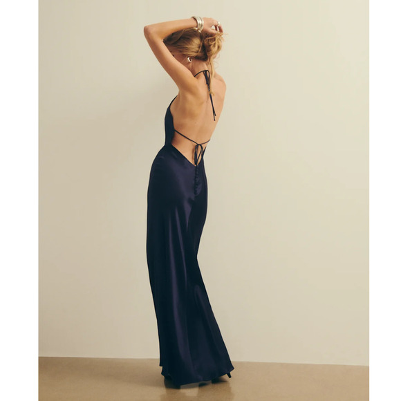 Reformation Jeany Silk Dress Navy - Picture 3 of 12